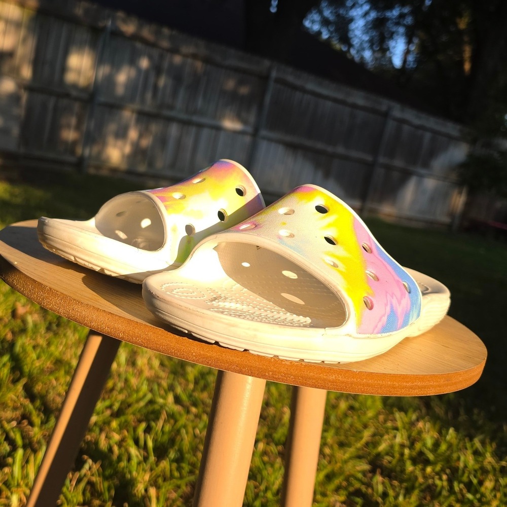 Crocs Classic Slide Tie Dye White Multi Color Sandals Mens 11 Women 13